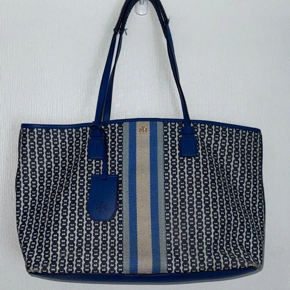 Tory Burch Gemini Link Tote Navy, Royal Blue, and White Geometric Shoulder Bag - Picture 7 of 17